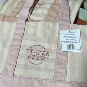 Trader Joe's Pink Striped Canvas Tote Bag